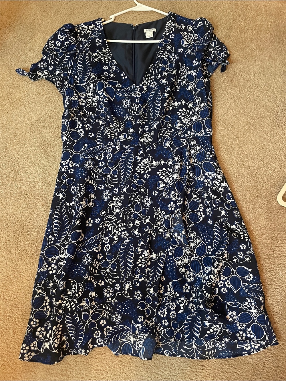 J. Crew Navy and White Floral V-Neck Fit-and-Flare Dress